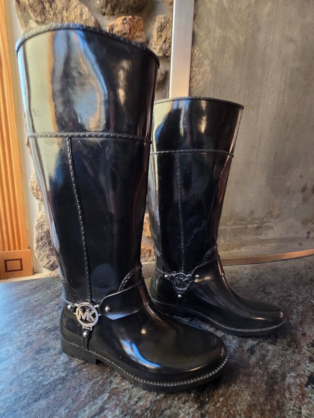 Michael Kors Fulton Harness Black Rubber Rain Boots Size 8 - Picture 6 of 15